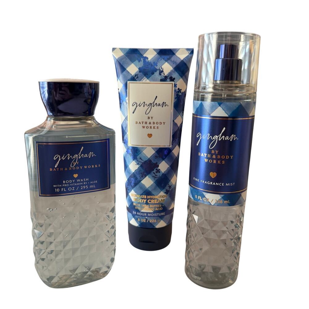 Set of 3 Bath & Body Works Gingham Body Cream Body Wash Fragrance‎ Mist
